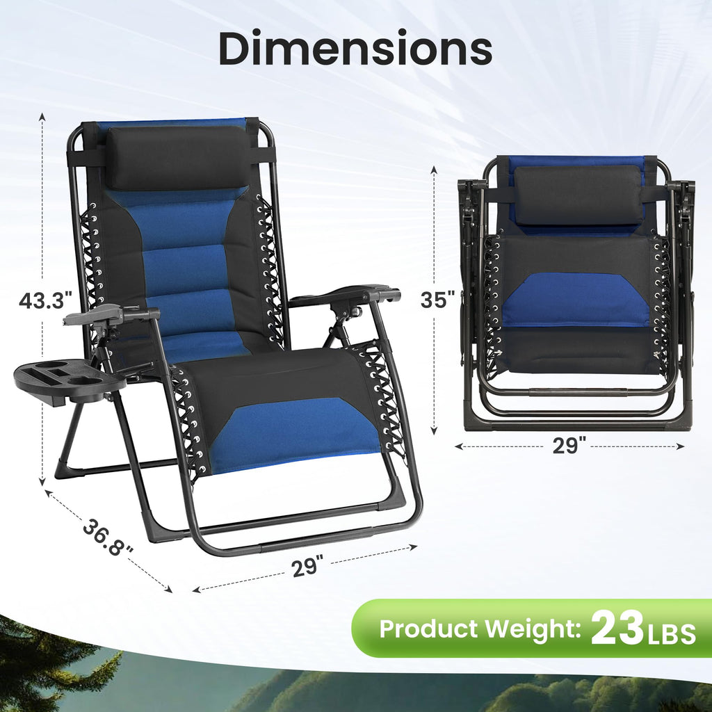 Oversized Zero Gravity Chair 2 Pack Folding Recliner with Pillow & Cup Holder R26593