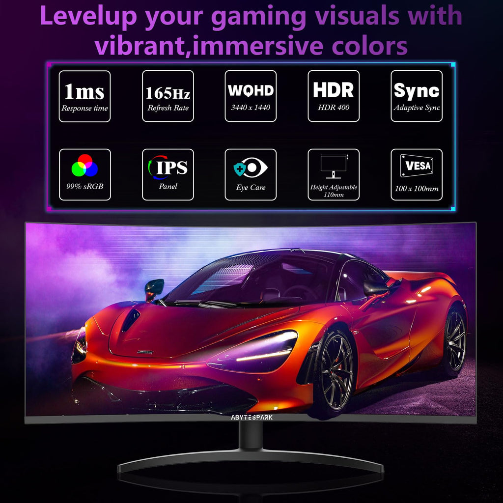 34 Inch Curved Ultra Wide WQHD Gaming Monitor 165Hz 1ms HDR400 U926411