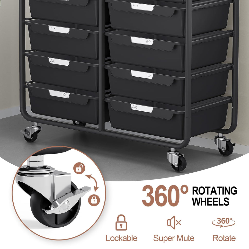 10 Drawer Rolling Storage Cart with Wooden Tabletop P880241