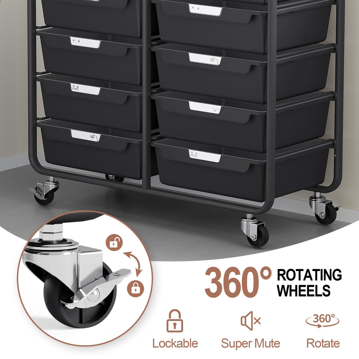 10 Drawer Rolling Storage Cart with Wooden Tabletop P880241