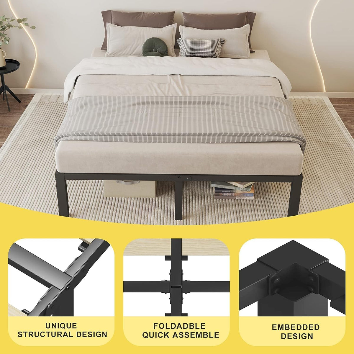 18 inch Queen Size Heavy Duty Platform Bed Frame with Wood Slats E45652