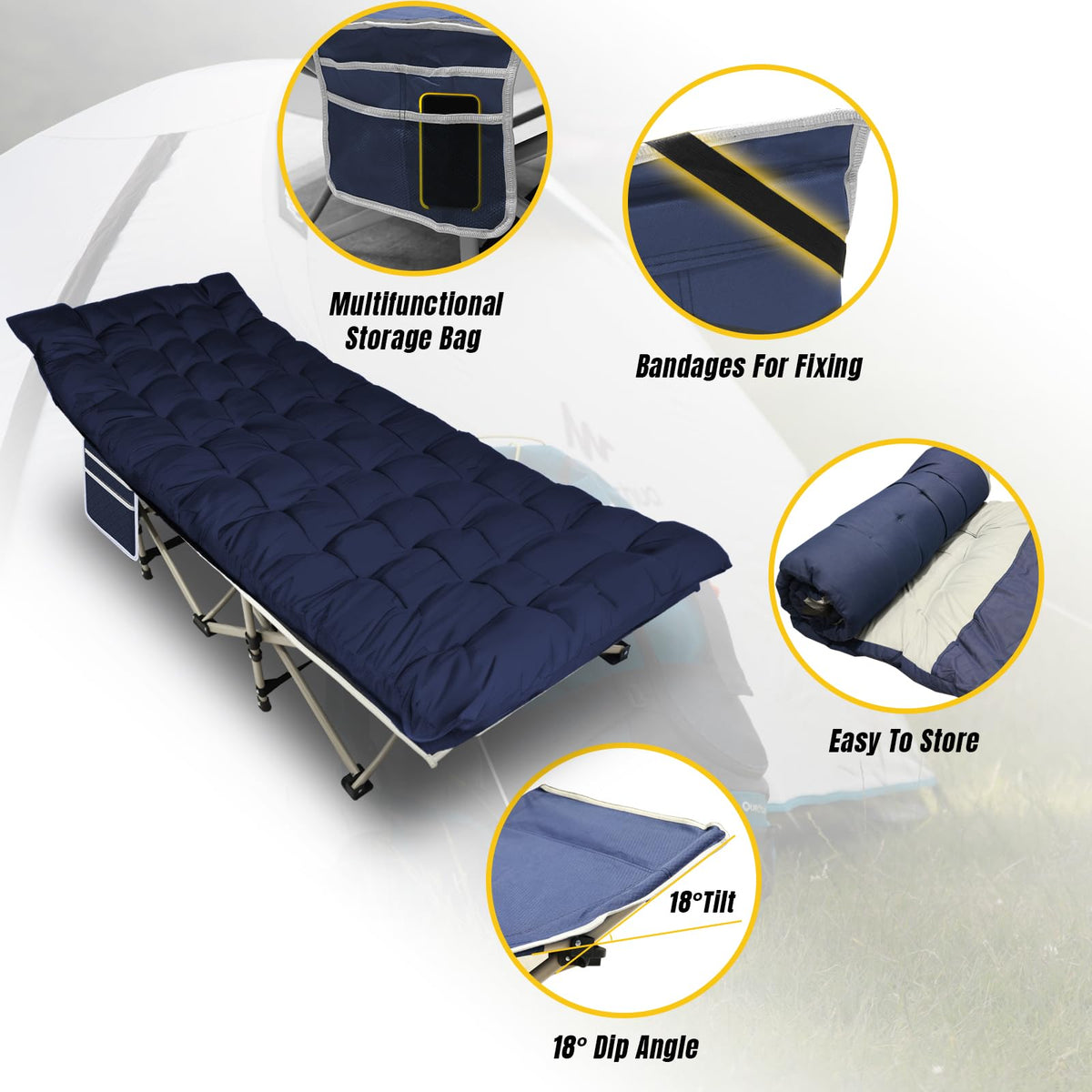 Folding Camping Cot with Removable Mattress and Carry Bag A99997