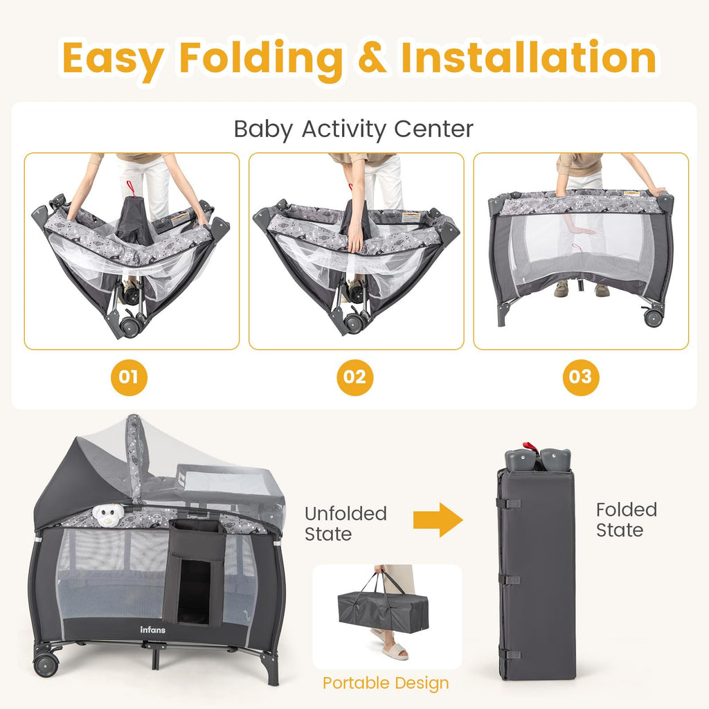4 in 1 Pack and Play with Bassinet, Changing Table, Storage Basket B114202