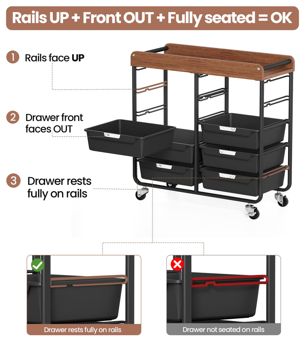 10 Drawer Rolling Storage Cart with Wooden Tabletop P880241