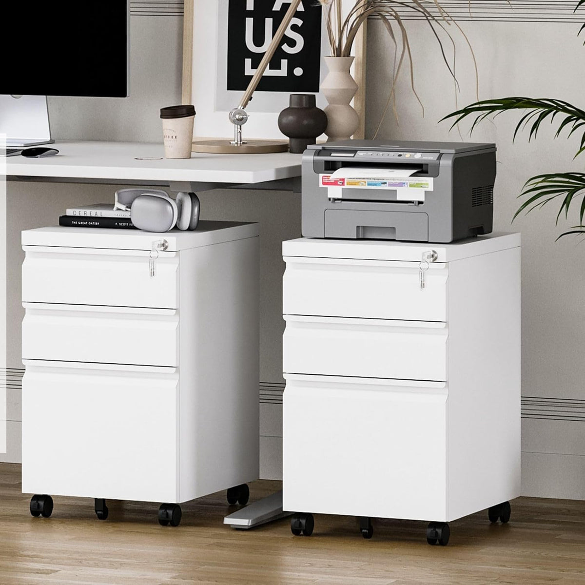 3 Drawer Locking File Cabinet Matte White F880