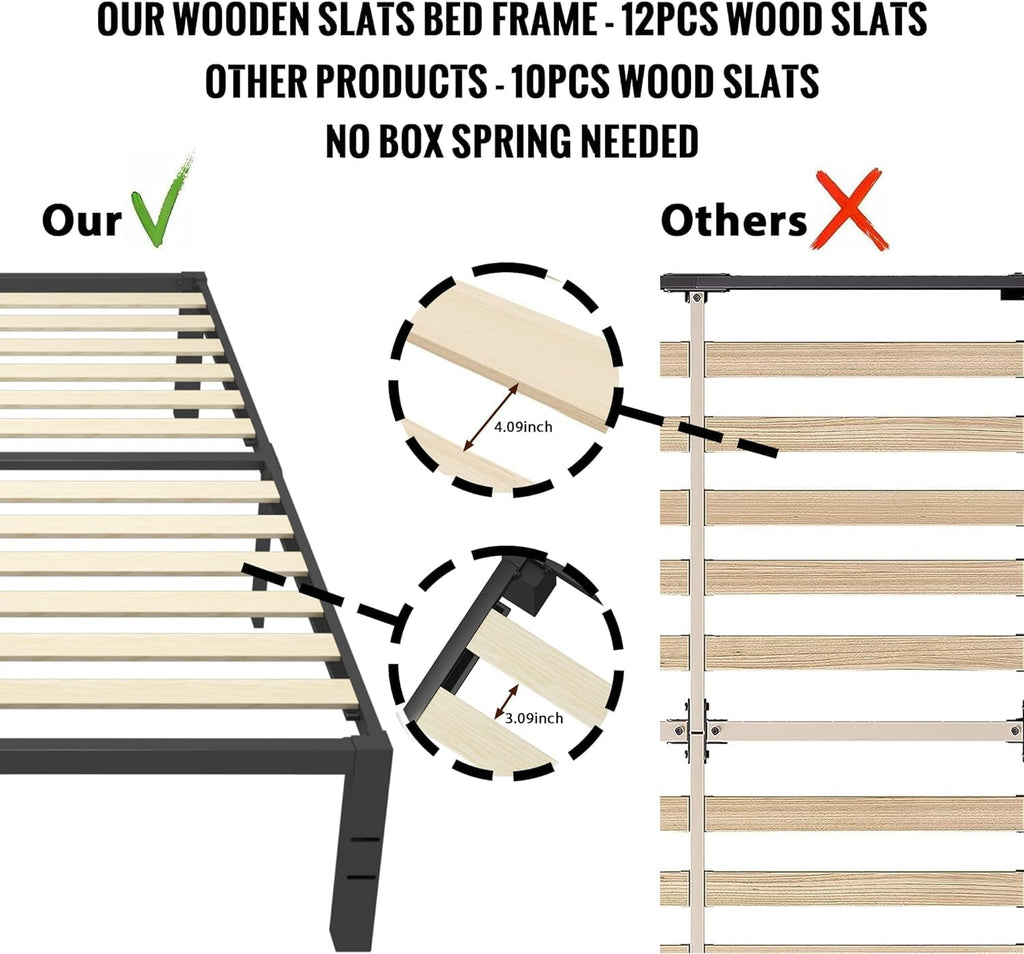 18 inch Queen Size Heavy Duty Platform Bed Frame with Wood Slats E45652