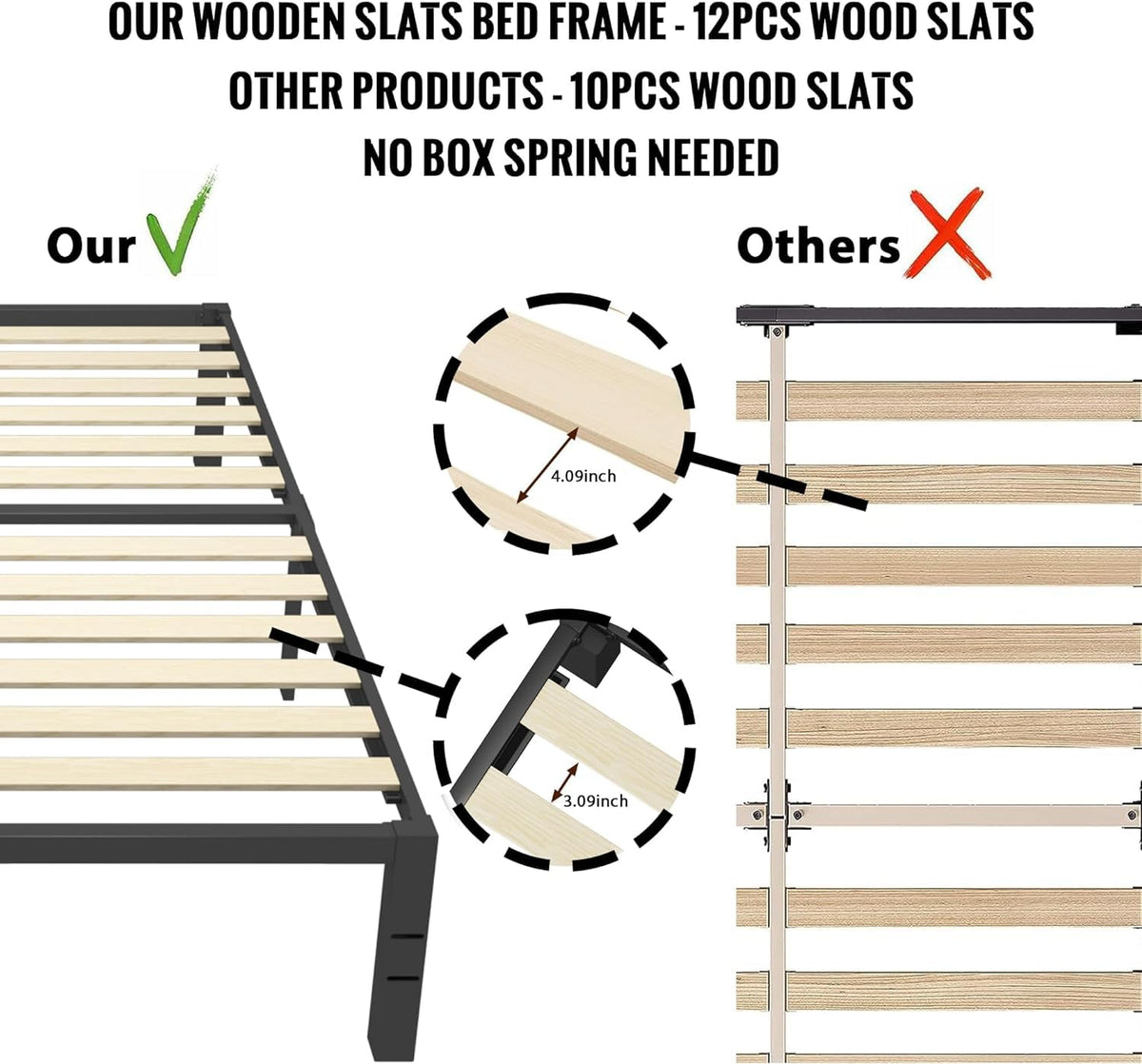 18 inch Queen Size Heavy Duty Platform Bed Frame with Wood Slats E45652
