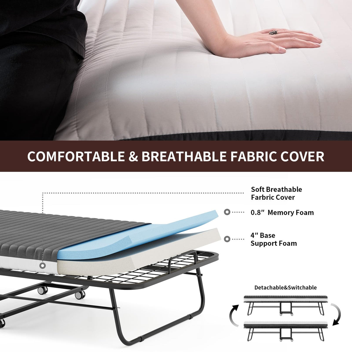 Folding Bed with Mattress 75''x31'' 5 Inch Memory Foam Metal Frame F27887