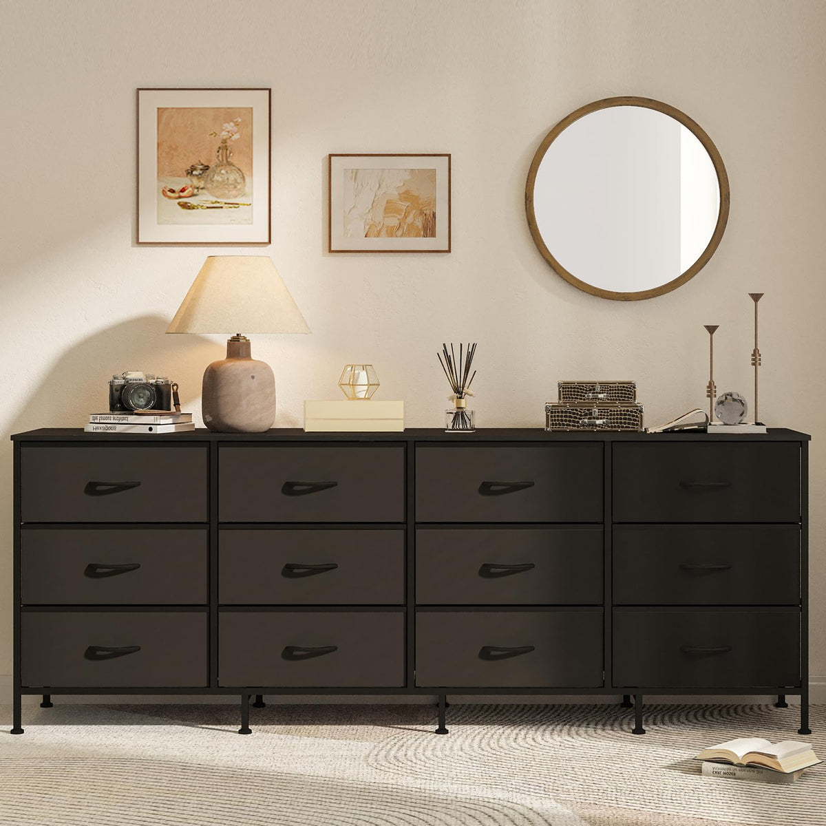 Black 12 Fabric Drawer Dresser with Charging Station G64444