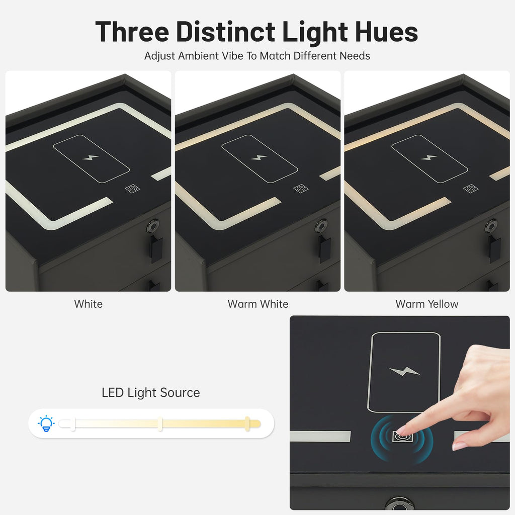 Smart LED Nightstand with Wireless Charging and Fingerprint Lock B52504