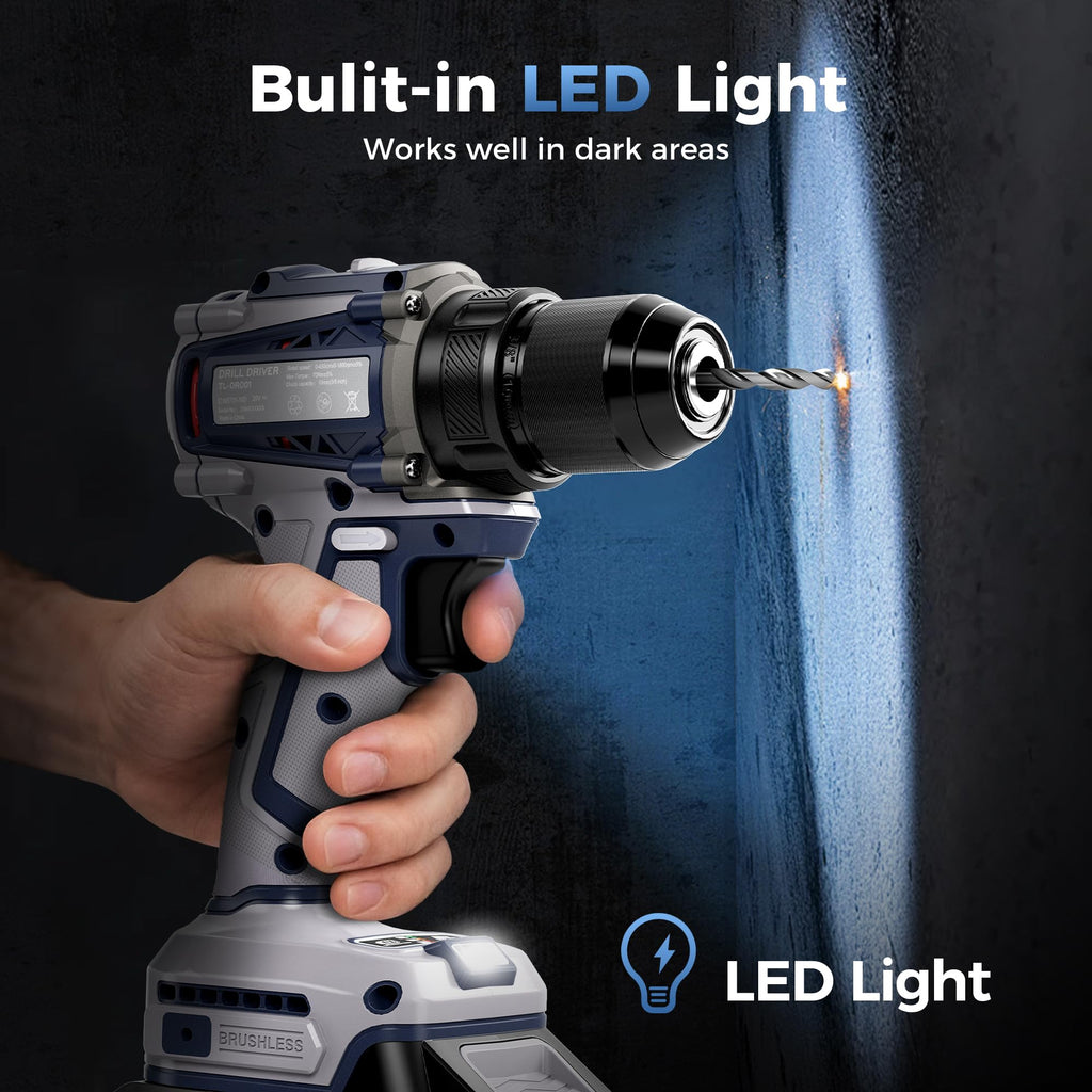 20V Cordless Brushless Power Drill with 2.0Ah Battery and Charger Y886664
