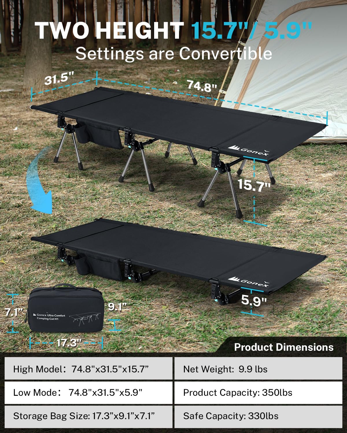 31" Adjustable Height Camping Cot S748262