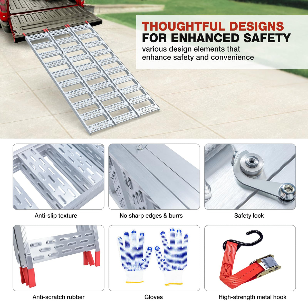 Aluminum Tri-Folding Truck Ramps 1600Lbs Max O27601