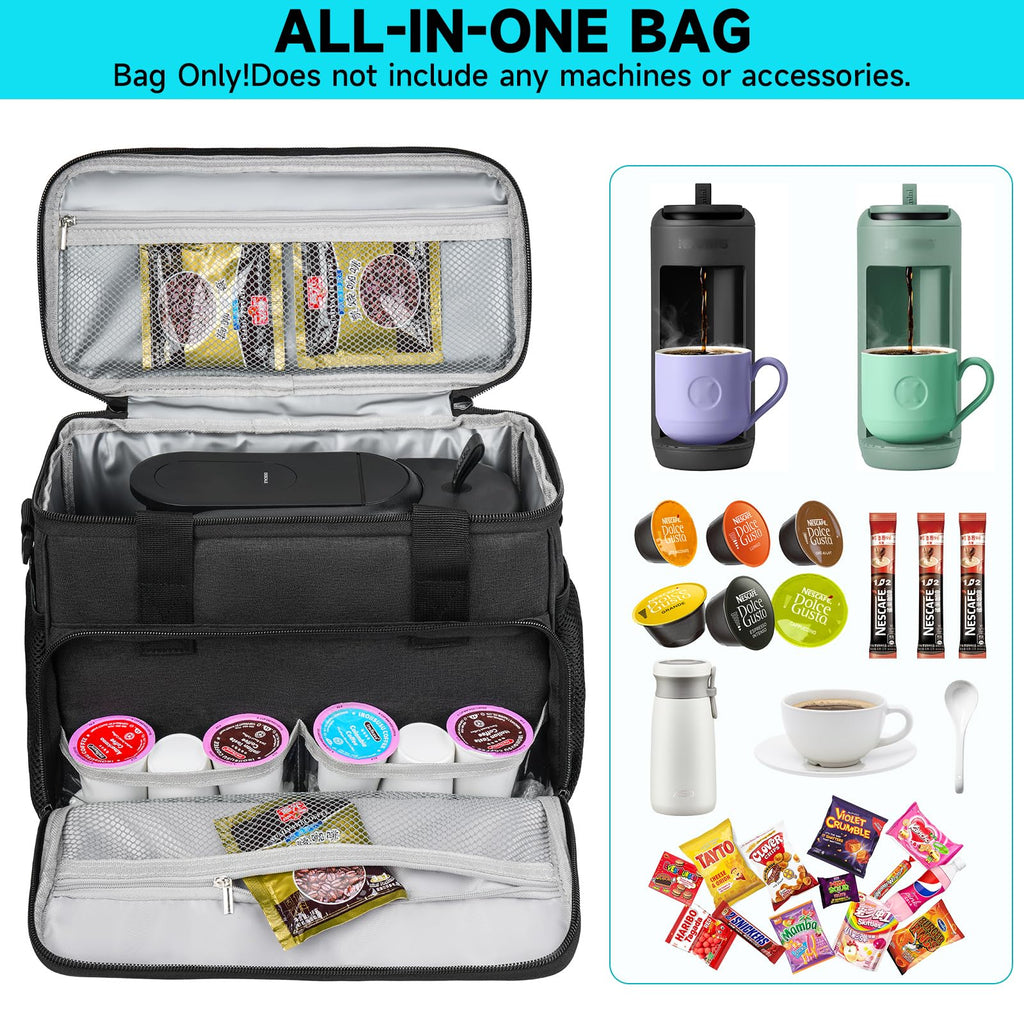 Black Coffee Maker Travel Bag with Multiple Pockets O857