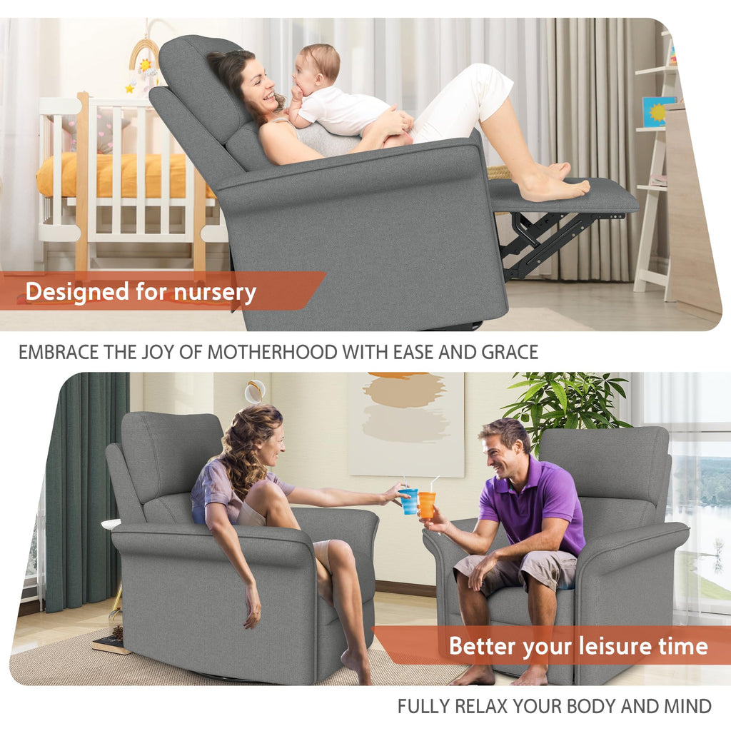 Velvet Grey Swivel Rocker Recliner Chair E4305