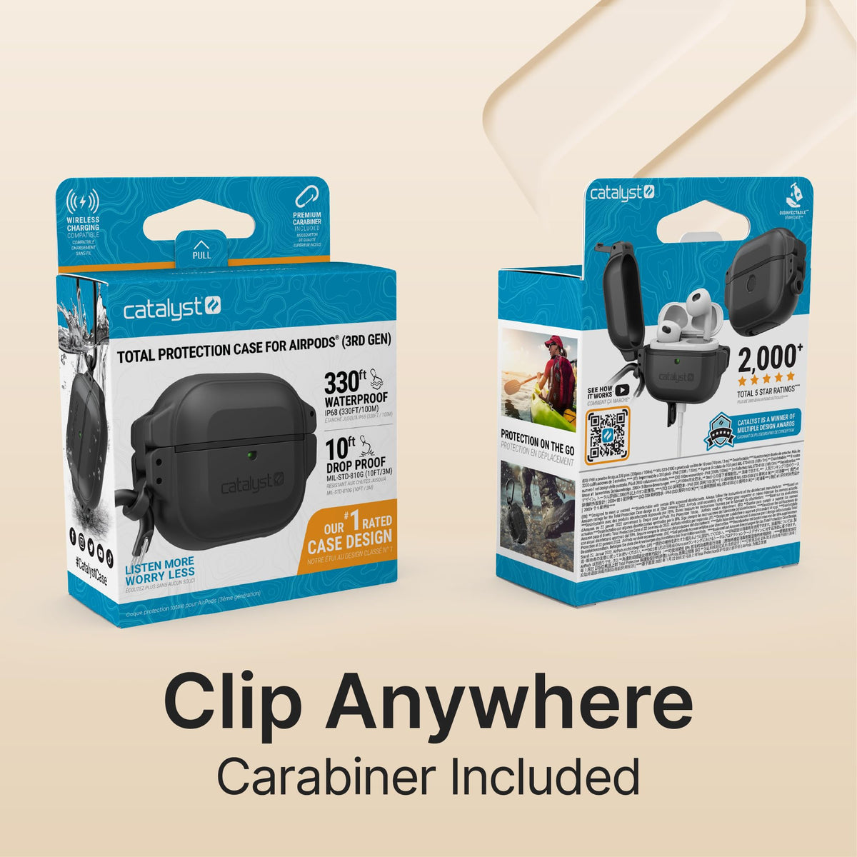 Waterproof Shockproof Protective Case for AirPods 3rd Generation with Carabiner H2635