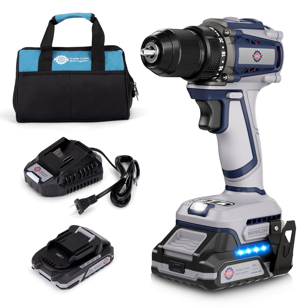 20V Cordless Brushless Power Drill with 2.0Ah Battery and Charger Y886664