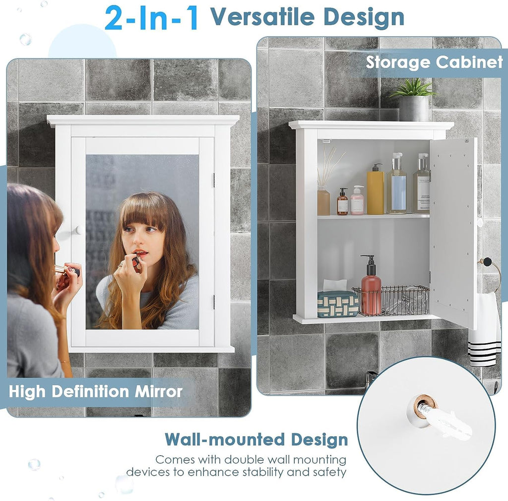 White Wall Mounted Medicine Cabinet with Mirror O59334