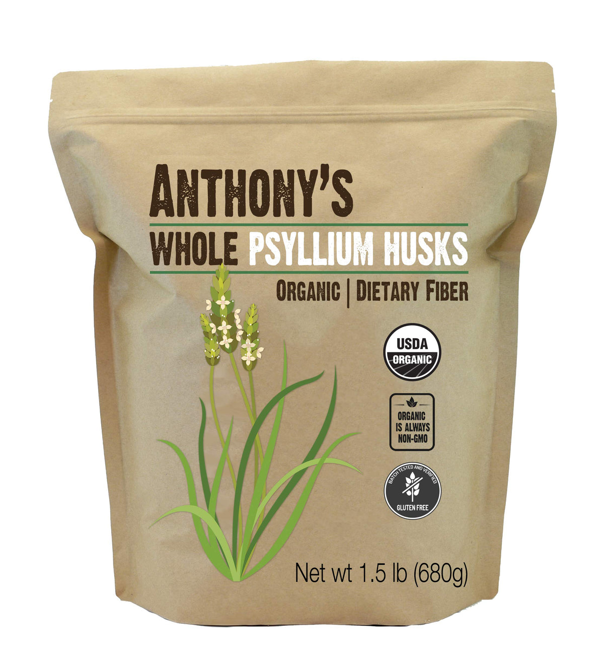 Organic Whole Psyllium Husks, 1.5 lb, Gluten Free Y1131