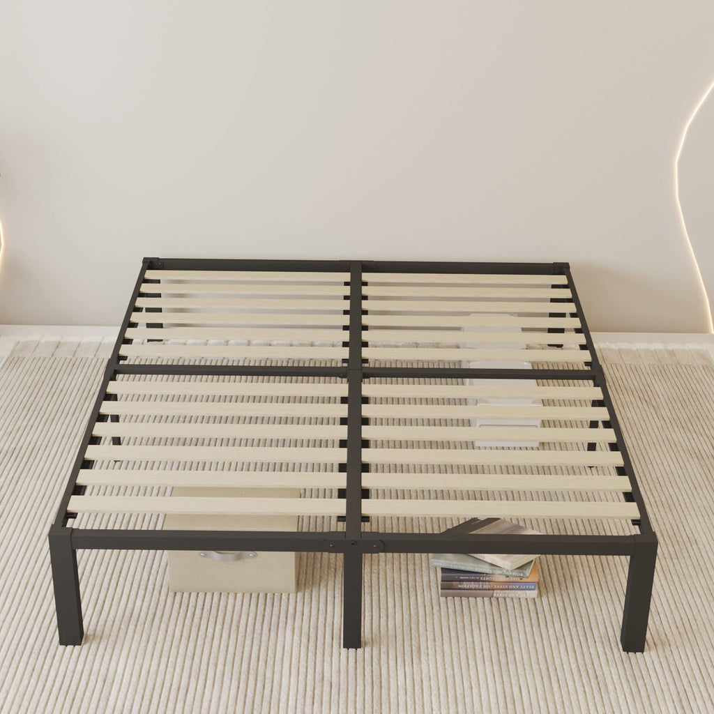 18 inch Queen Size Heavy Duty Platform Bed Frame with Wood Slats E45652