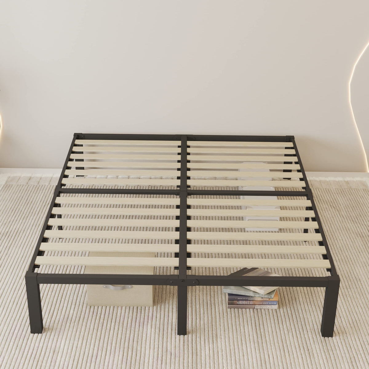 18 inch Queen Size Heavy Duty Platform Bed Frame with Wood Slats E45652
