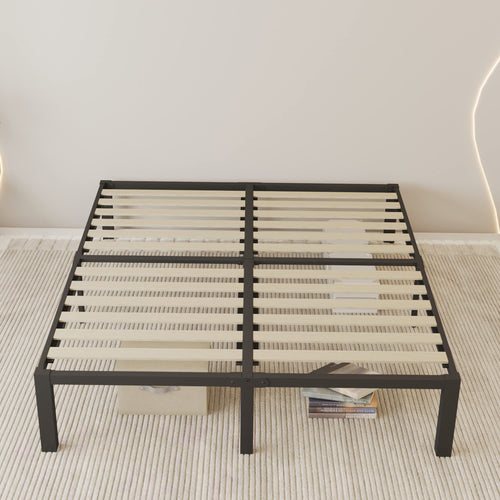 18 inch Queen Size Heavy Duty Platform Bed Frame with Wood Slats E45652
