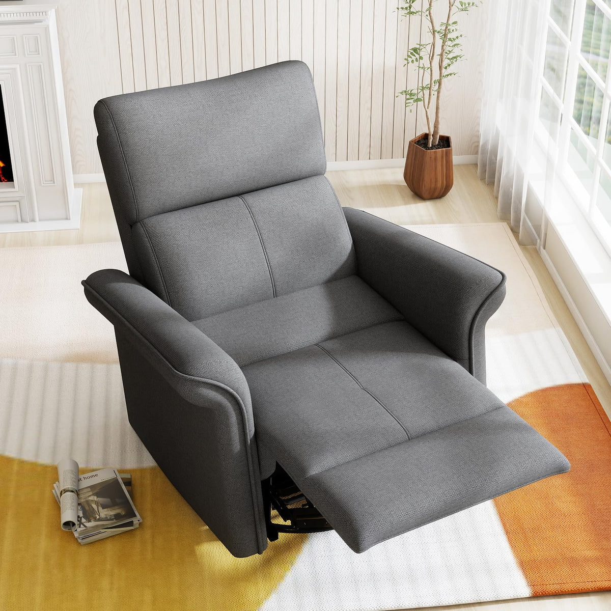 Velvet Grey Swivel Rocker Recliner Chair E4305
