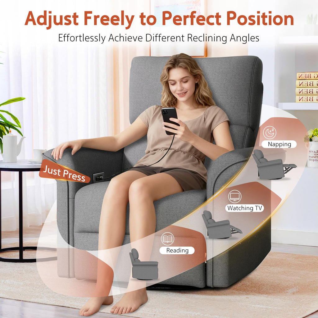 Velvet Grey Swivel Rocker Recliner Chair E4305