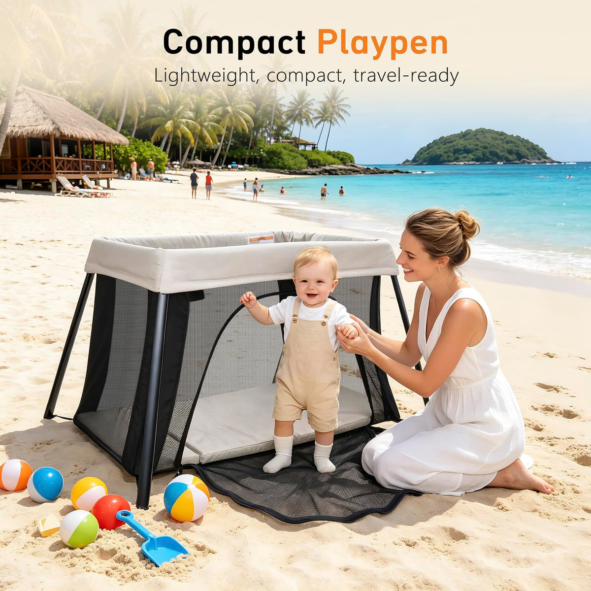 Beige Portable Travel Bassinet J608047