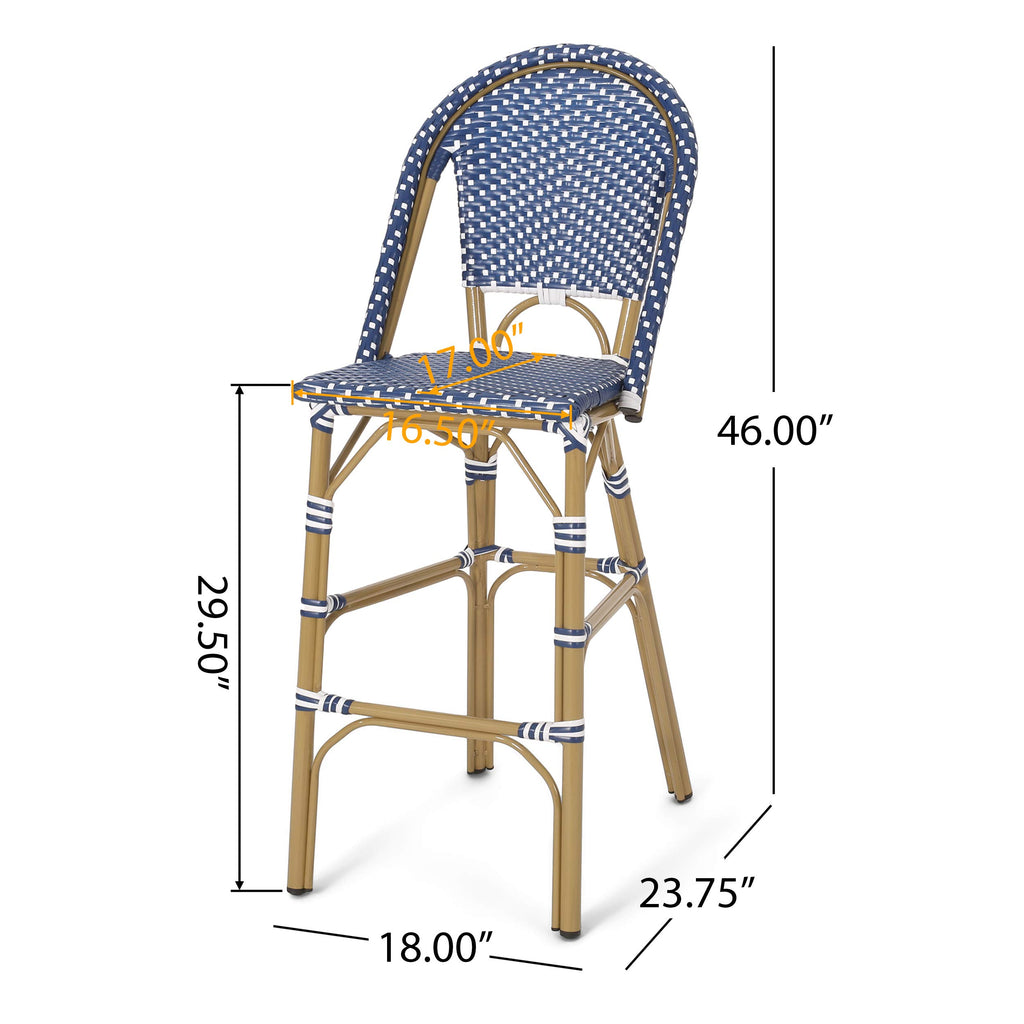 Dark Teal and White PE Rattan Bar Stool Set of 2 C6135