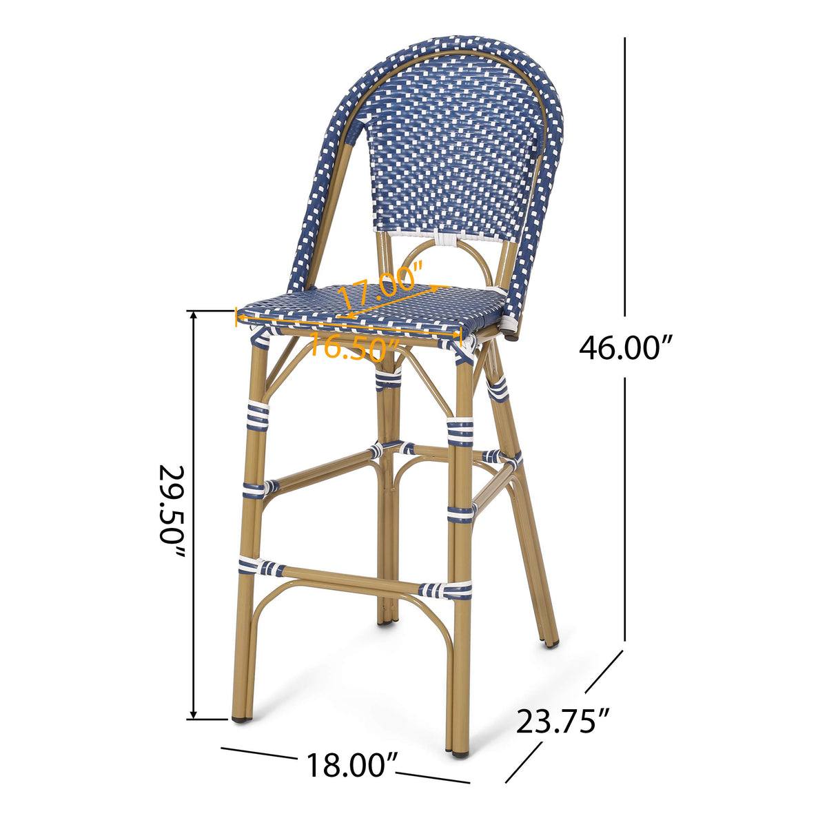 Dark Teal and White PE Rattan Bar Stool Set of 2 C6135