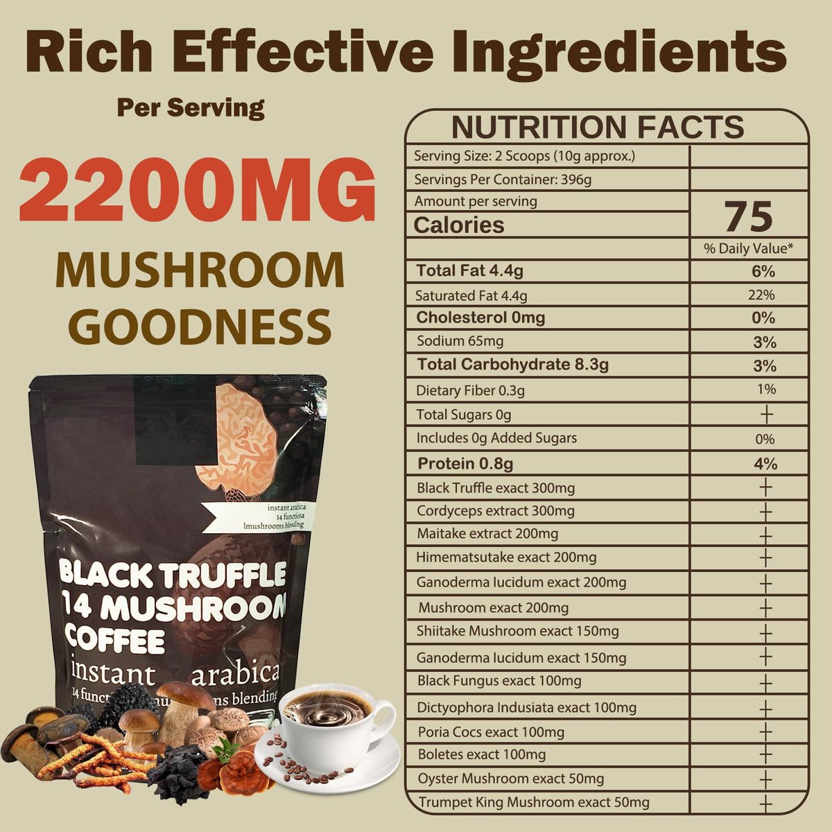 14 in 1 Mushroom Coffee Medium Roast Instant 396g H438457