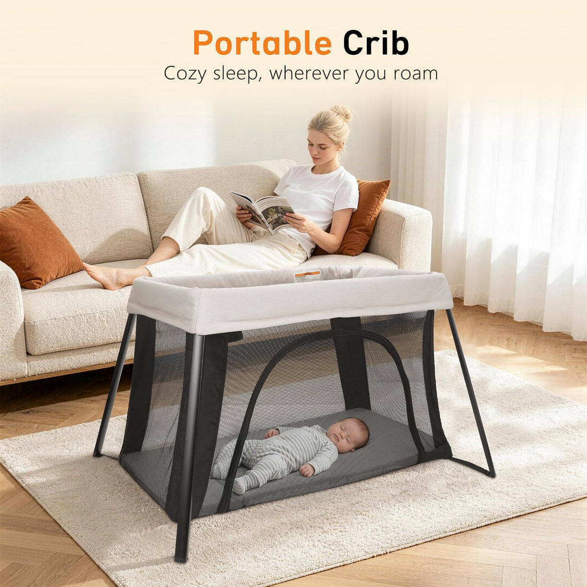 Beige Portable Travel Bassinet J608047