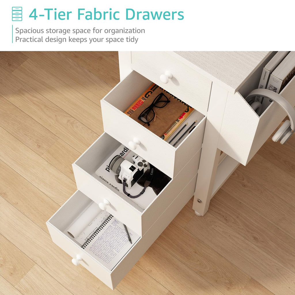 White L Shaped Computer Desk with Drawers and Storage Shelves, 47 Inch Reversible Corner Desk with Power Outlet K77526