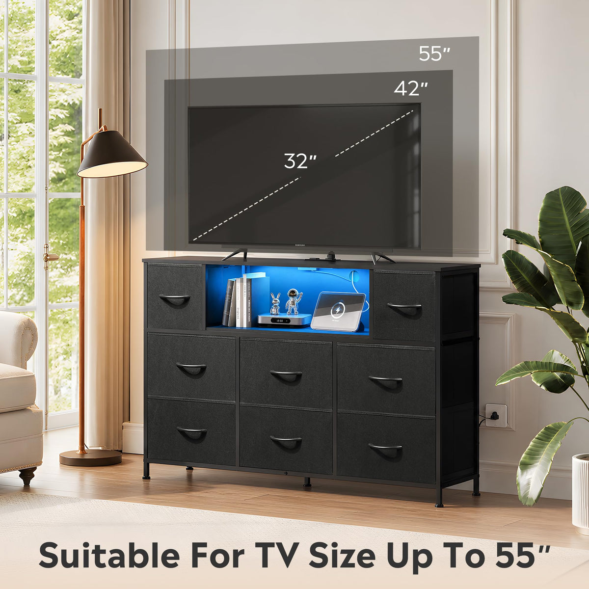 Black 8 Drawer TV Stand C926