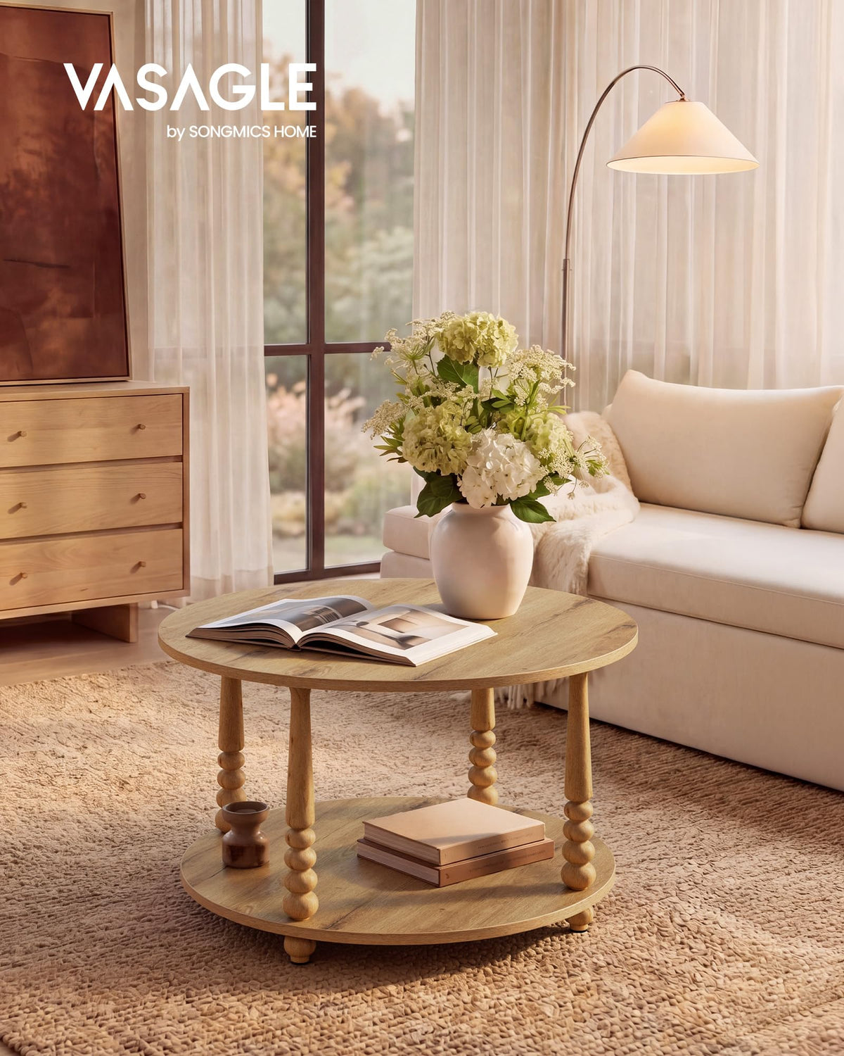 2-Tier Round Coffee Table with Storage Y131
