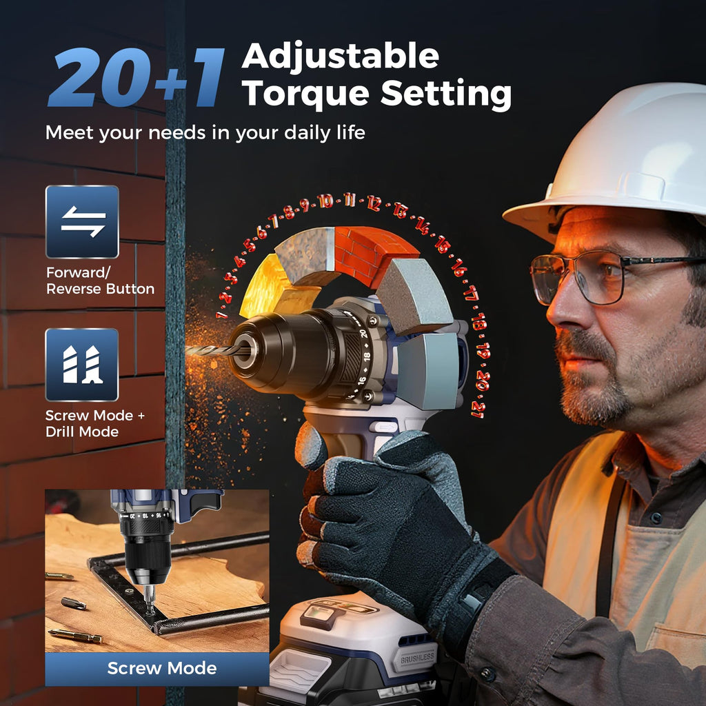 20V Cordless Brushless Power Drill with 2.0Ah Battery and Charger Y886664