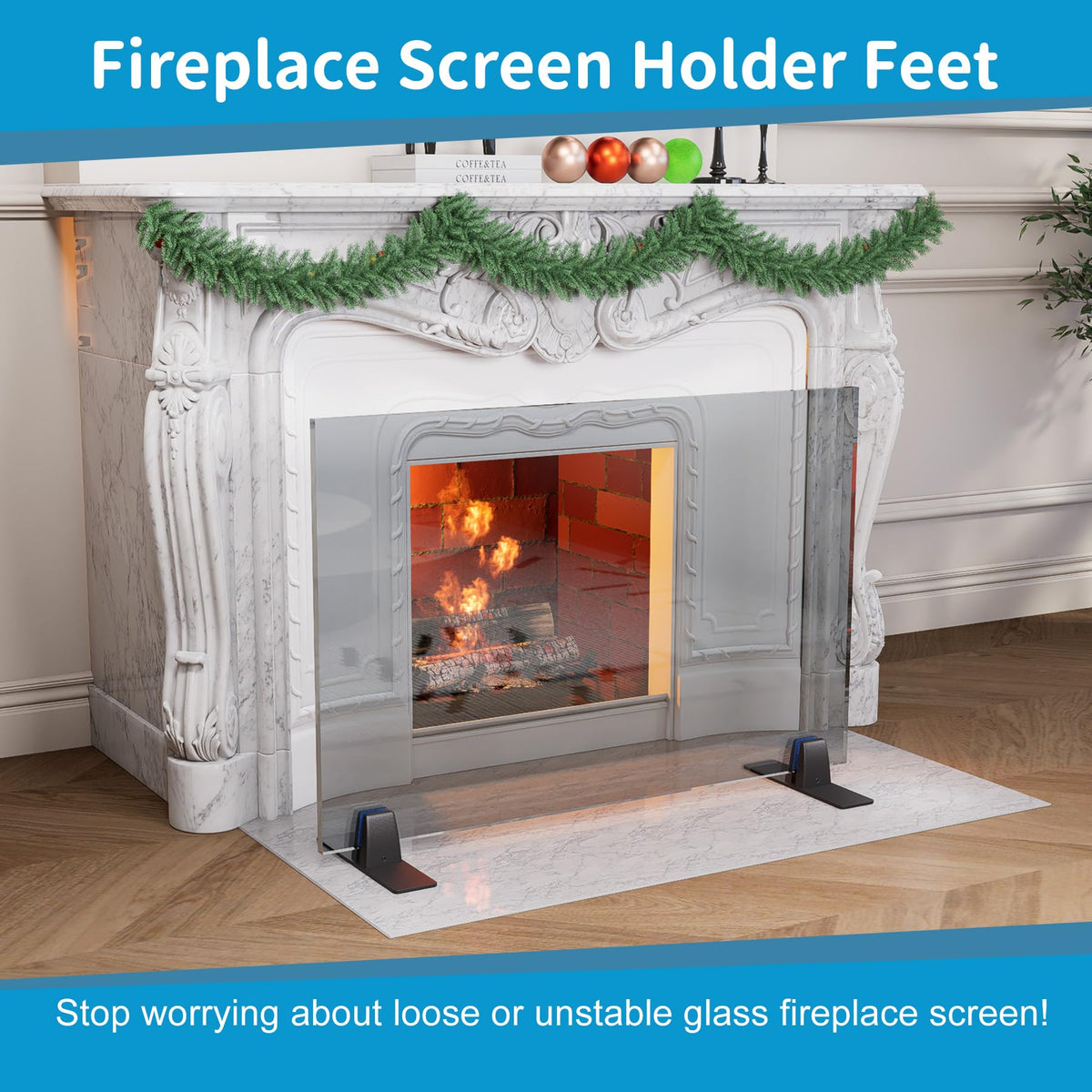 Metal Base Stands for Fireplace Screen, Pack of 2 Black G2983