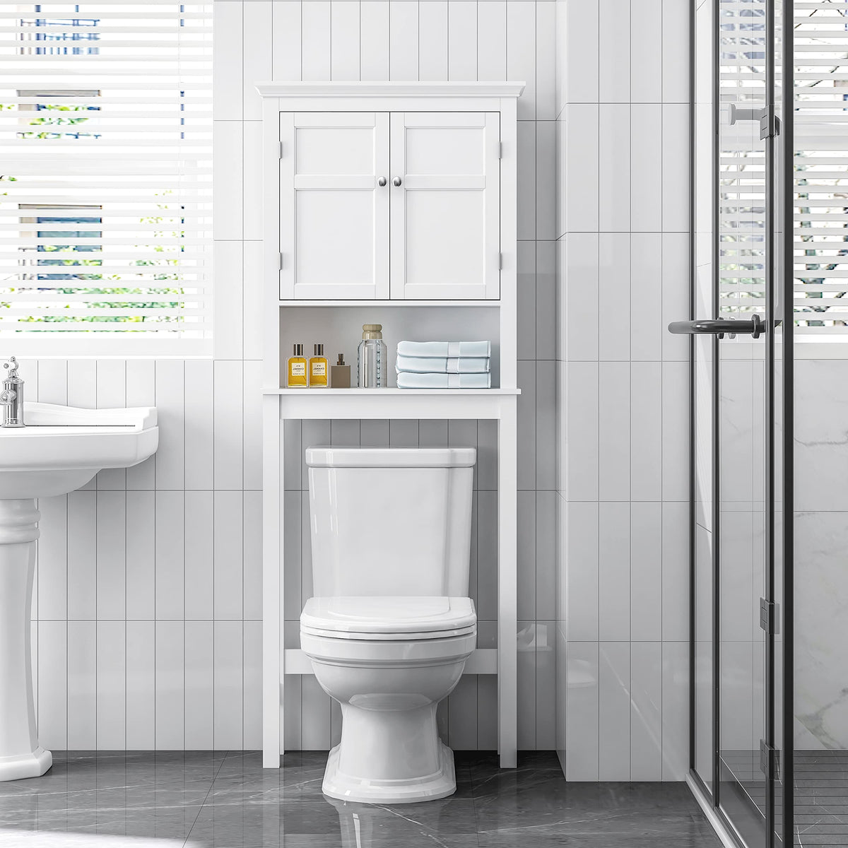 Over the Toilet Storage Cabinet with Doors and Adjustable Shelf H3246