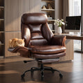 600lbs Big and Tall Brown Leather Office Chair with Footrest J527106
