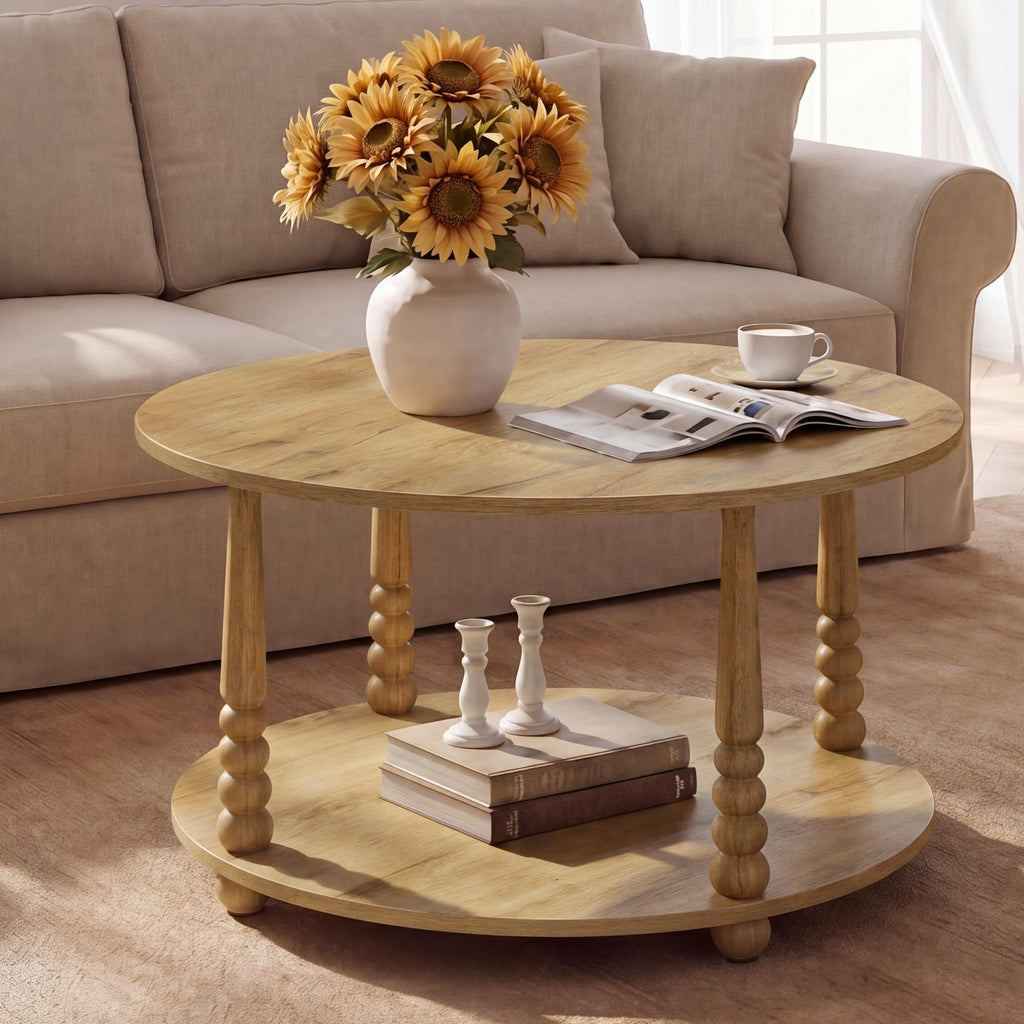 2-Tier Round Coffee Table with Storage Y131