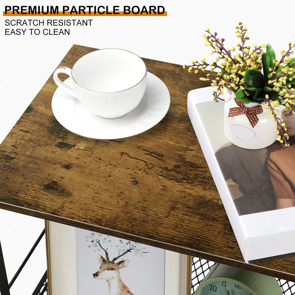 Small 3 Tier Wood Side Table with Metal Frame P84741