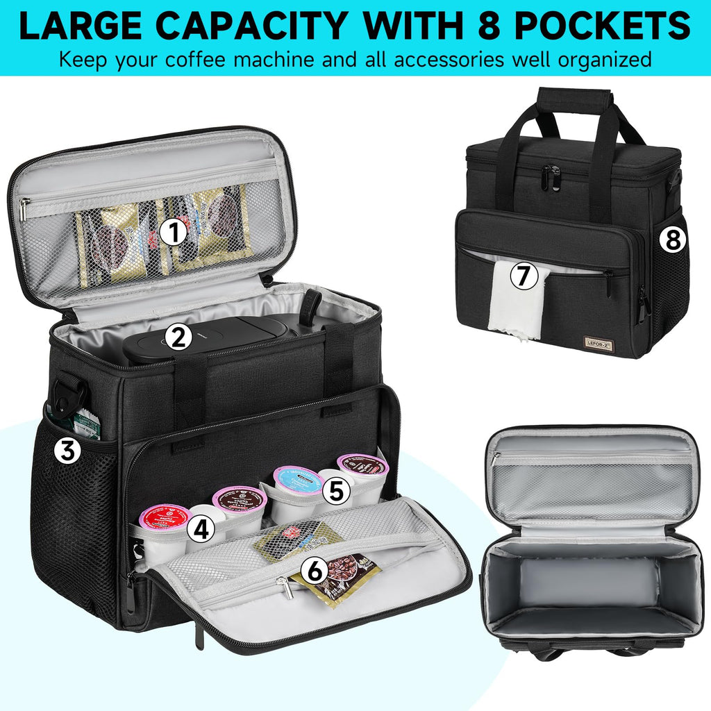 Black Coffee Maker Travel Bag with Multiple Pockets O857