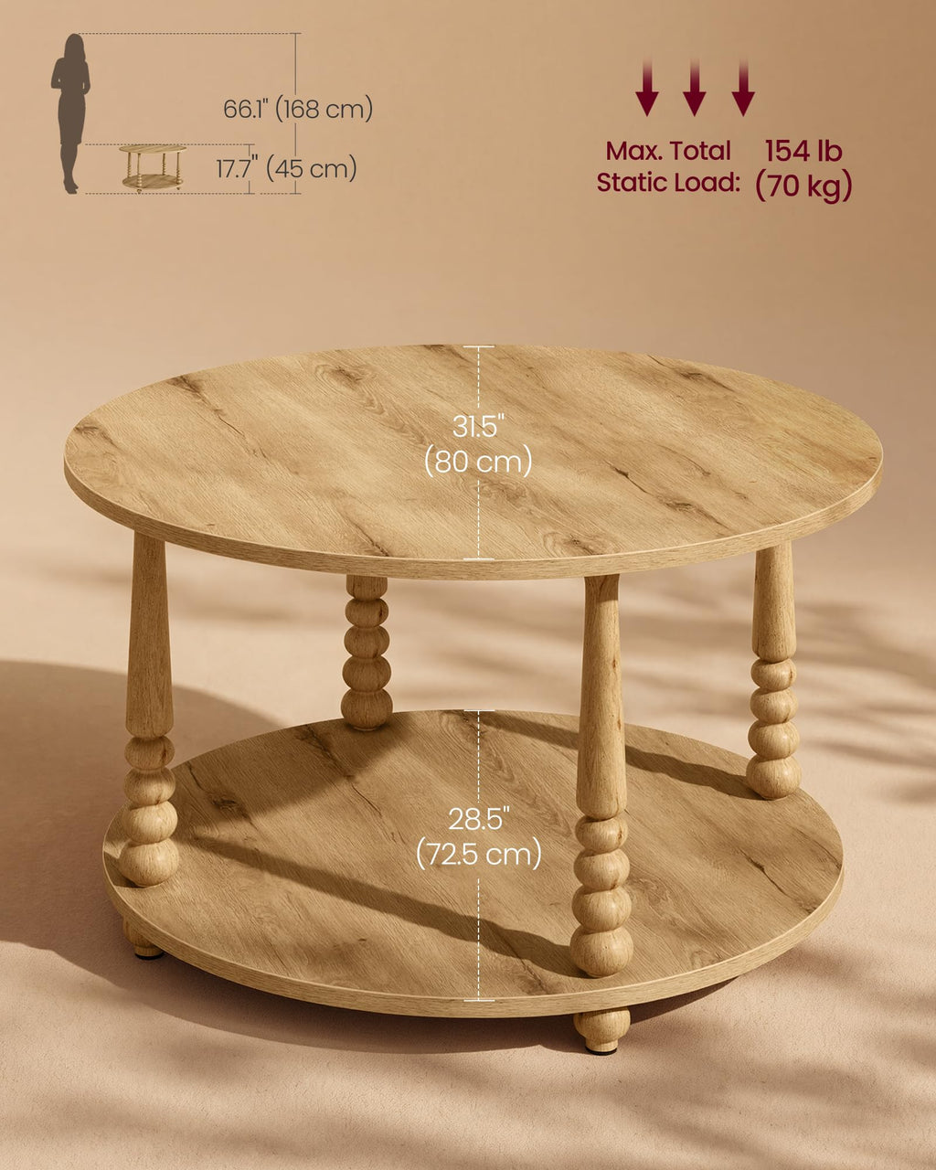 2-Tier Round Coffee Table with Storage Y131