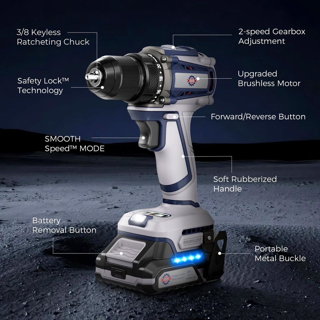 20V Cordless Brushless Power Drill with 2.0Ah Battery and Charger Y886664