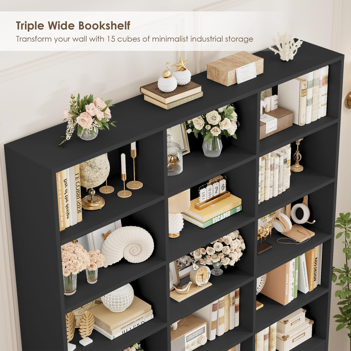 82.3" Triple Wide Bookshelf with 4 Doors, Black A367122