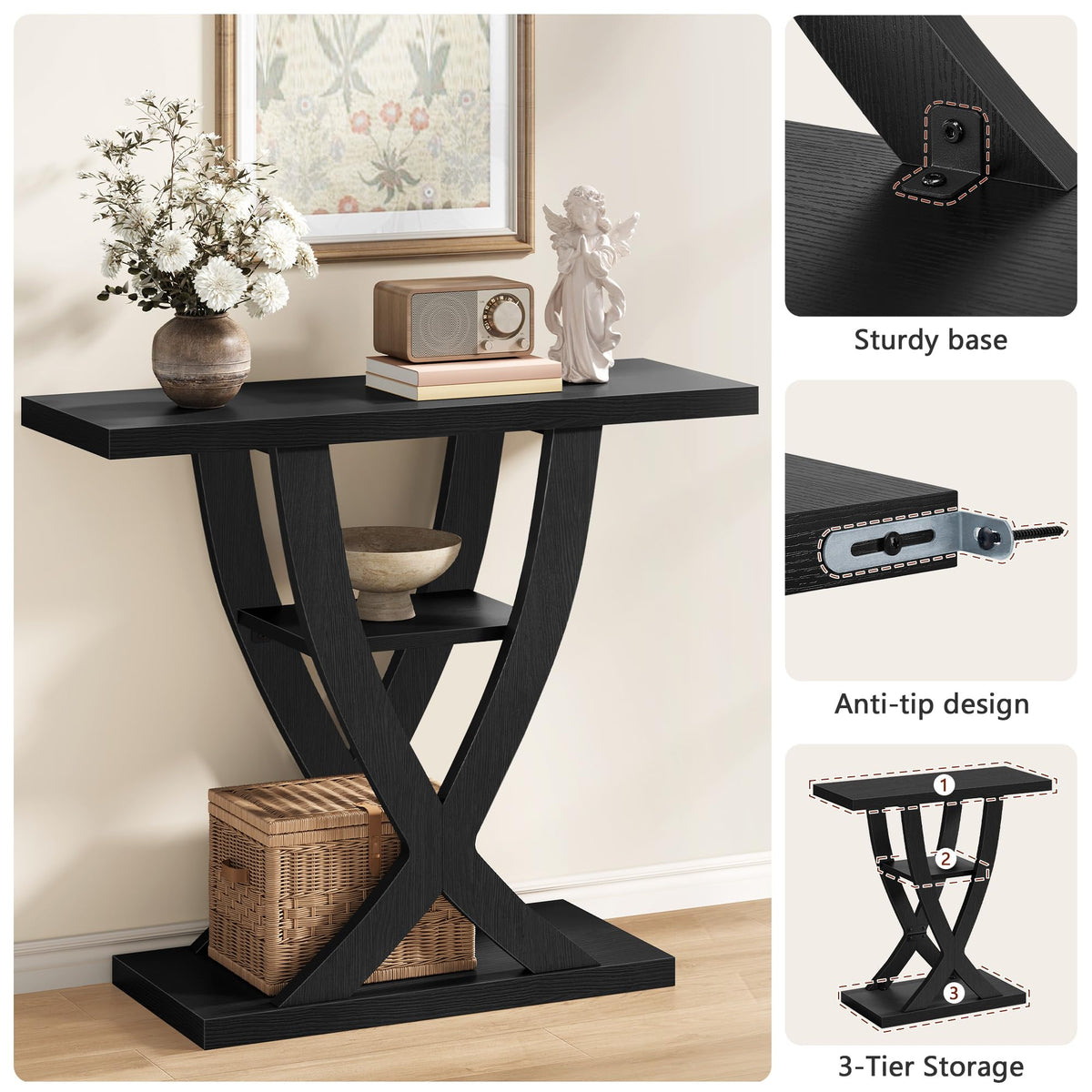 31.5" 3 Tier Black Console Table S52425