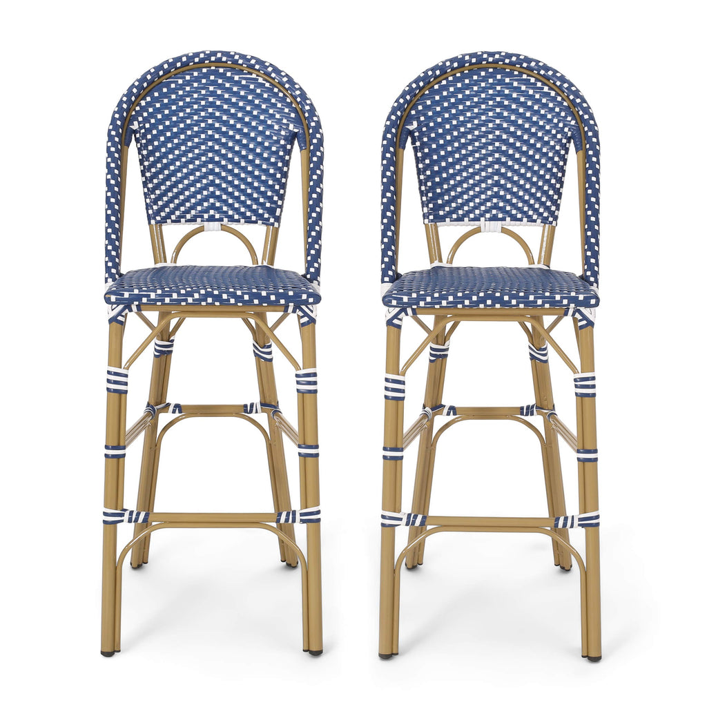 Dark Teal and White PE Rattan Bar Stool Set of 2 C6135