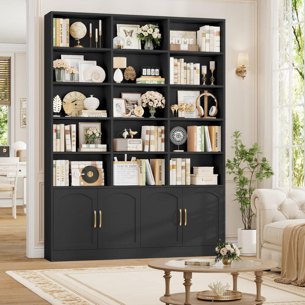 82.3" Triple Wide Bookshelf with 4 Doors, Black A367122