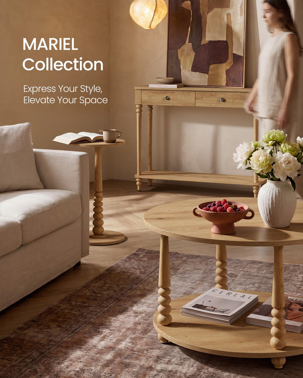 2-Tier Round Coffee Table with Storage Y131